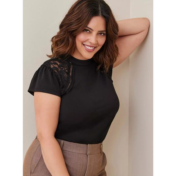 Torrid Womens size 6 6X Studio Crepe Jersey Mock Neck Lace Inset Top 13674008 - Picture 1 of 13